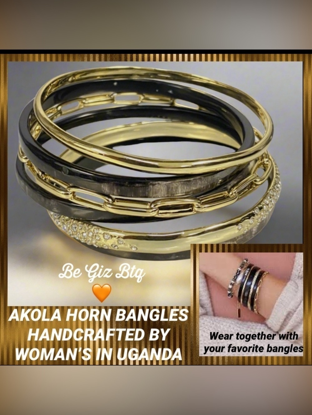 NWT Akola  “UNIQUE” Black 10k Gold Plated 6-Piece Zuri Bangle Bracelet